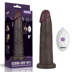 9" Vibrating Sliding Skin Pro II Silicone Dong (Black)